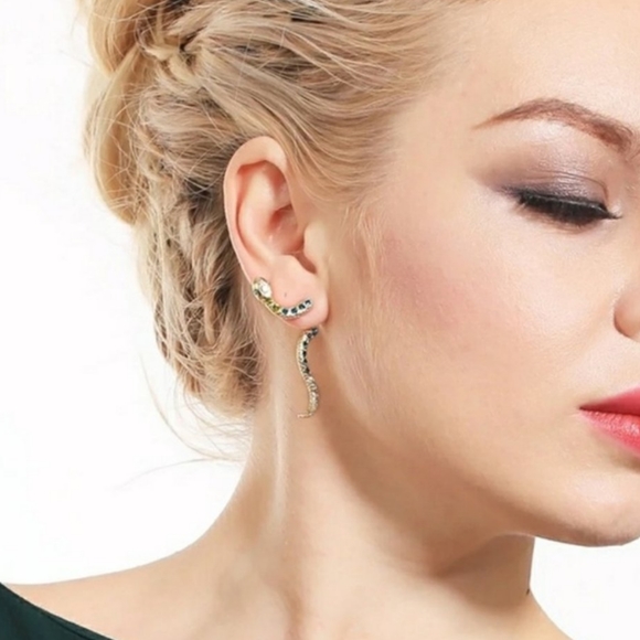 NWT Golden Crystal Statement Snake Earrings - Picture 2 of 5